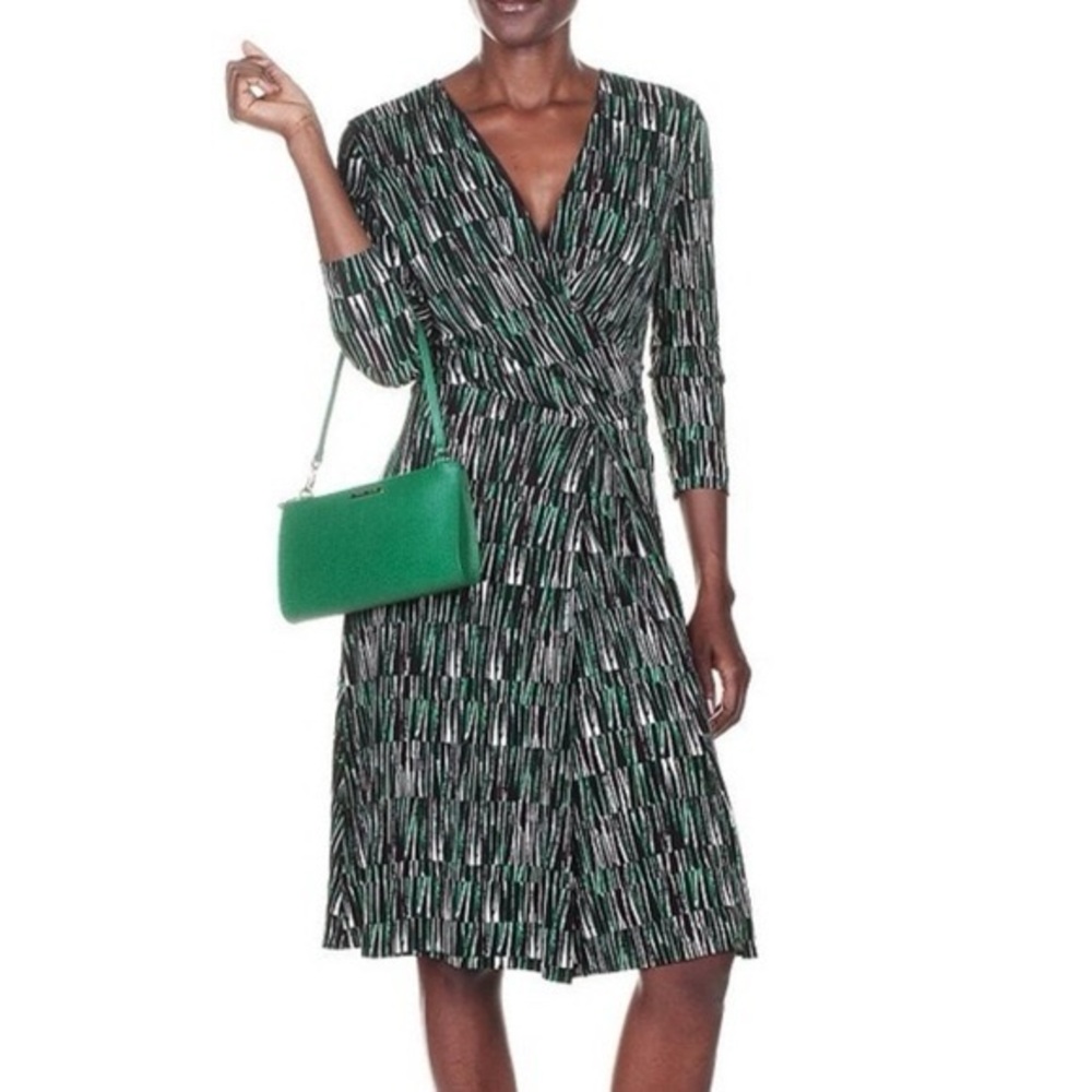BOSS Hugo Boss Green White Abstract Print Faux Wrap Dress size XS